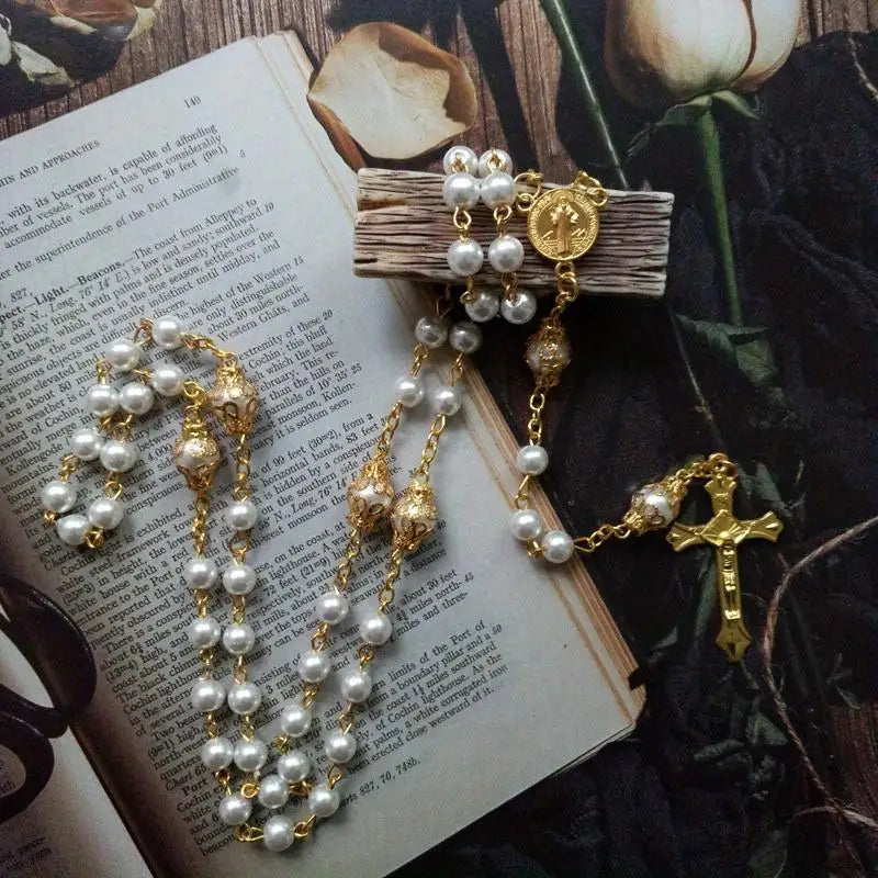 Saint Benedict Rosary Necklace | Prayer Beaded Crucifix Cross Rosary Necklace Babs
