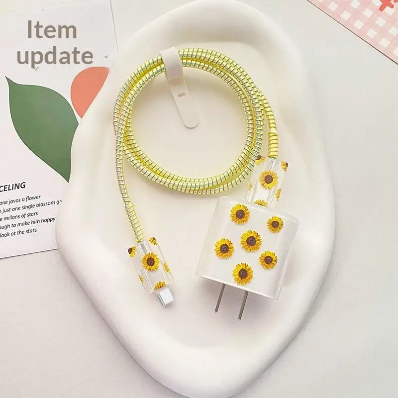 USB Charger & Cable Protector Set – Cute Heart TPU Cover Cable Protector Set Babs