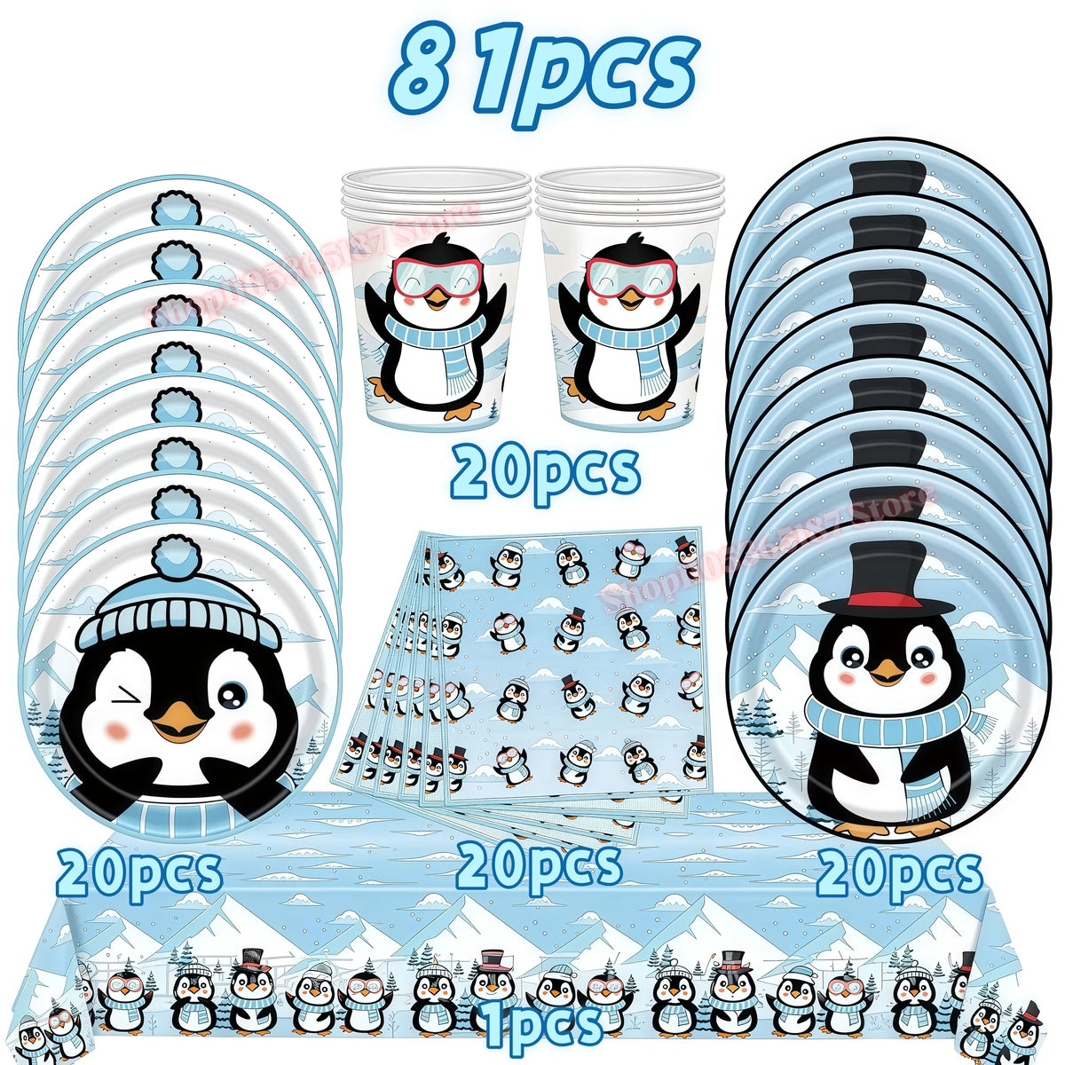 Penguin Theme Birthday Party Decoration Set – Banner, Plates & Cups Party Decoration Set Babs 81pcs others