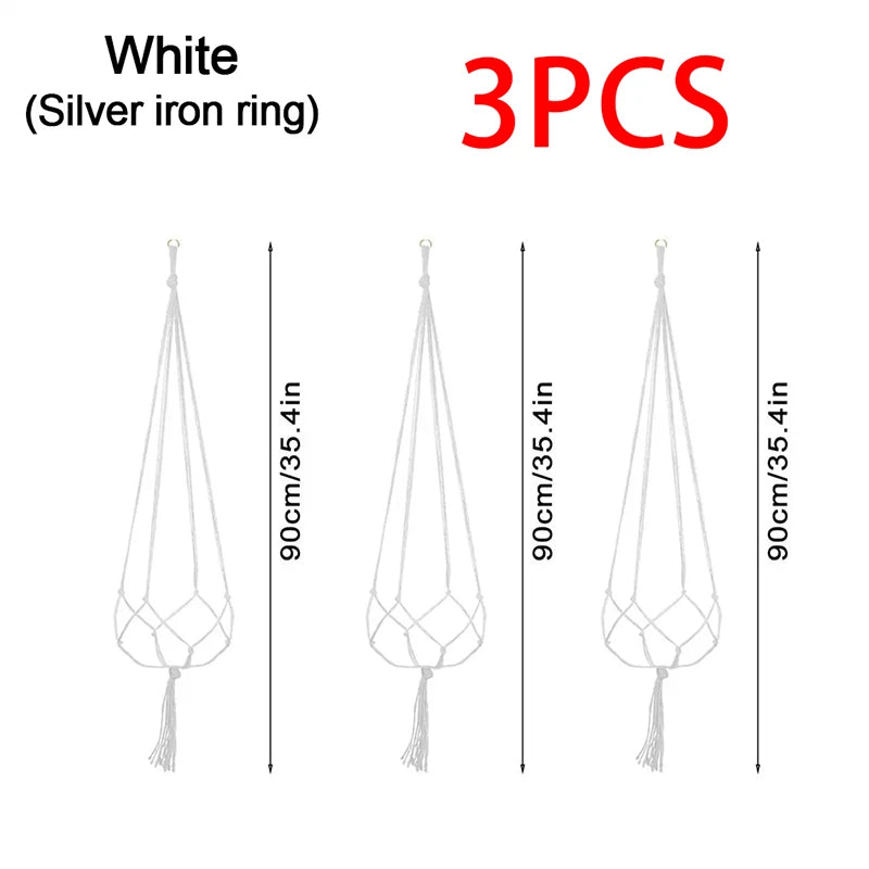 Woven Hanging Flower Pot Net Planter Basket Hanger Rack Hanging Planter Net Babs 3pcs White