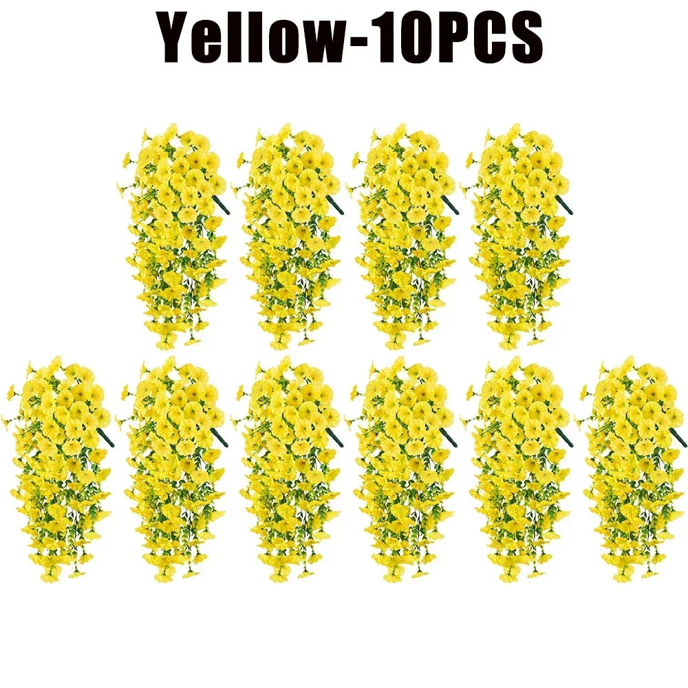 Artificial Morning Glory & Eucalyptus Hanging Floral Decor Artificial Hanging Decor Babs Yellow-10PCS Plastic