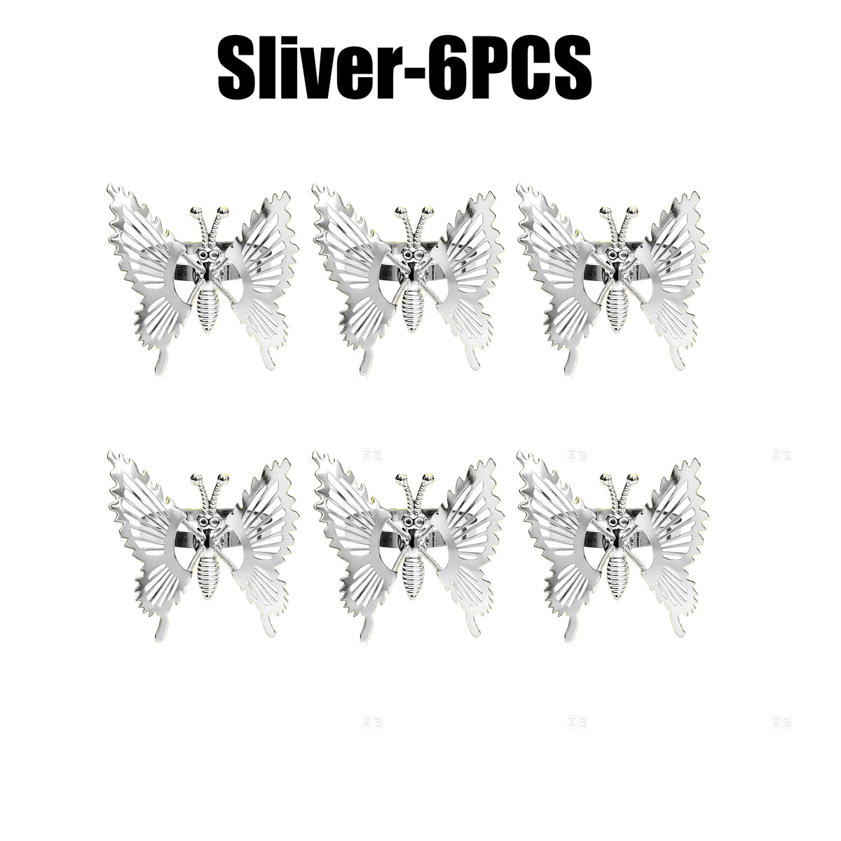 Spring Butterfly Napkin Rings Set | Wedding & Party Table Decor Napkin Rings Set Babs Sliver 6PCS
