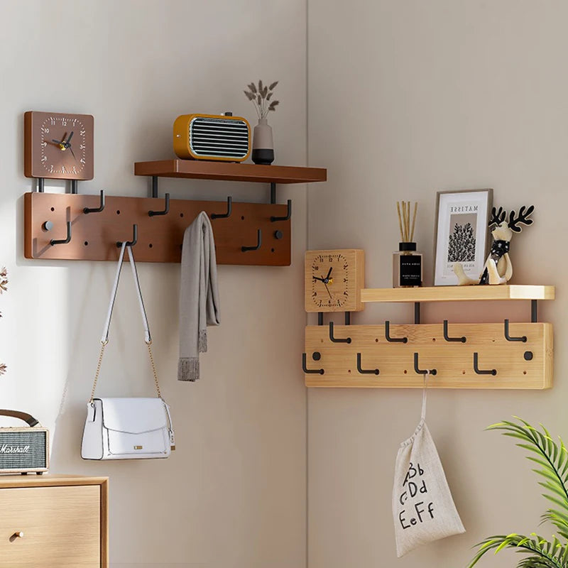 Wall Mounted Coat Rack with Shelf & 10 Hooks – Bamboo Wall Coat Rack Babs