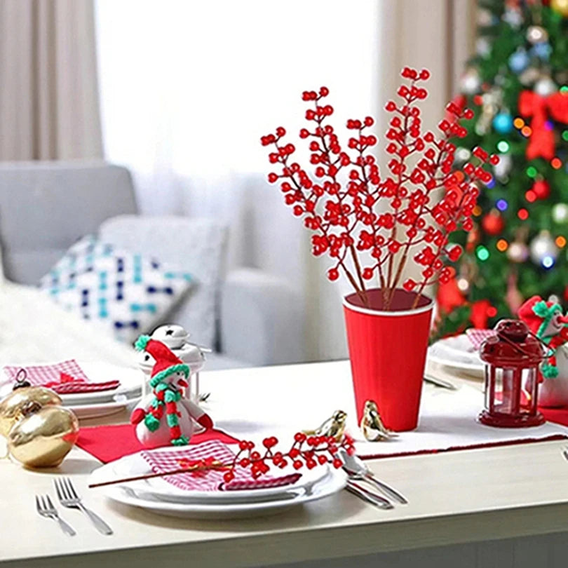 Artificial Holly Red Berry Branches – 5 or 10 Pcs Christmas Décor Artificial Holly Branches Babs