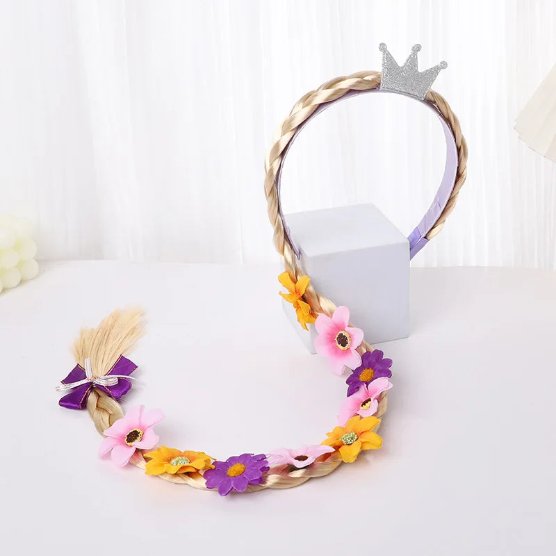 Princess Flower Braid Wig Headband – Girls Unicorn Party Cosplay Kids Costume Headband Babs