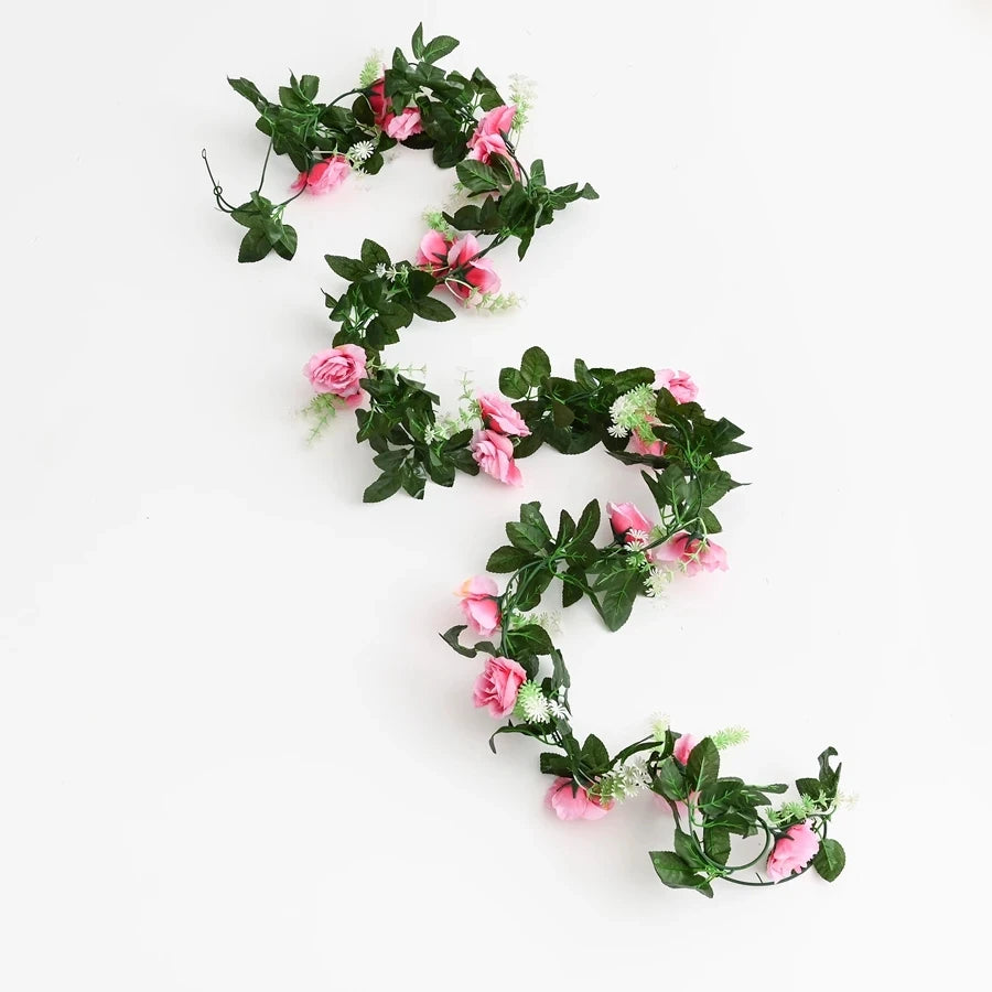 Artificial Silk Rose Vine Wall Hanging Wreath 220cm Artificial Flower Vine Babs Deep Pink 1 piece