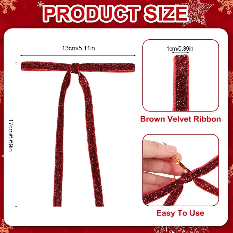12pcs Red Gold Velvet Bow Christmas Tree Glitter Ornaments Christmas Bow Ornaments Babs