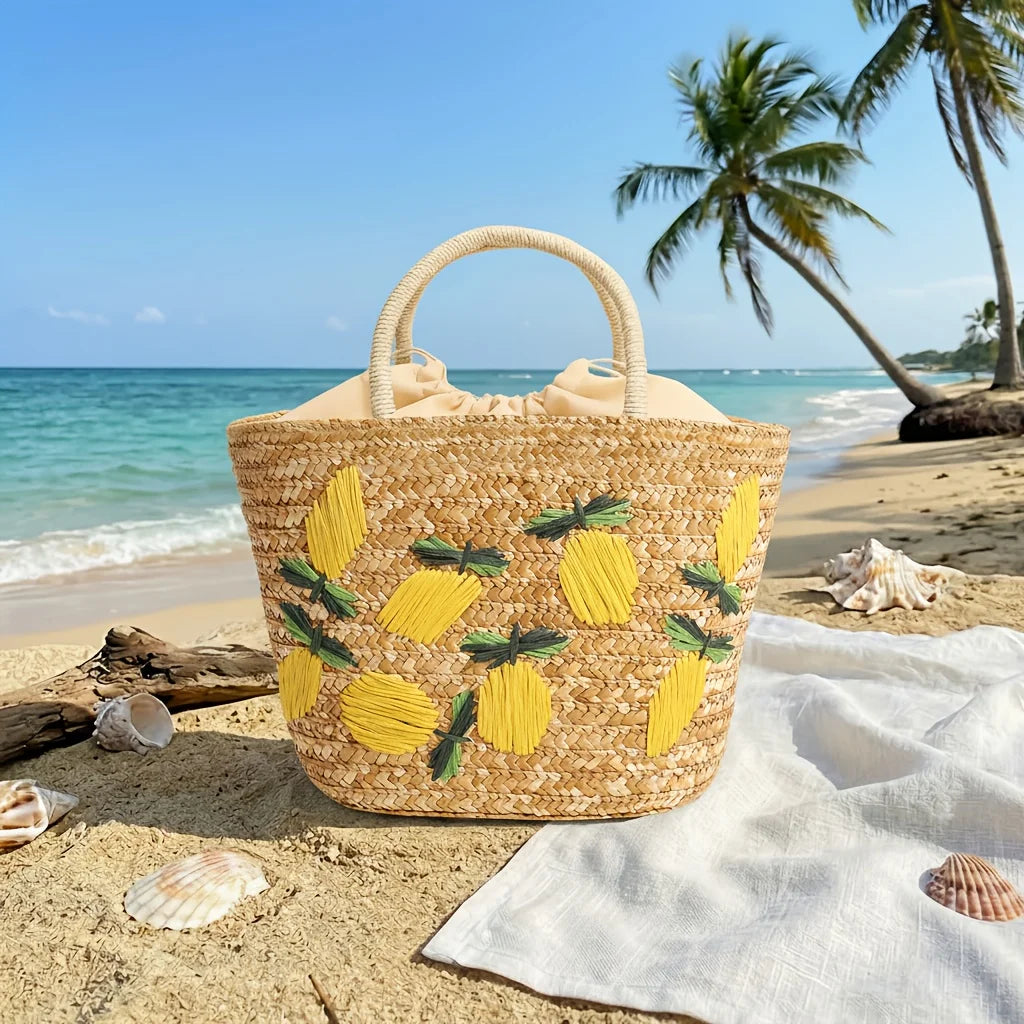 Bohemian Handwoven Straw Tote – Embroidery Beach Shoulder Bag Woven Straw Tote Bag Babs