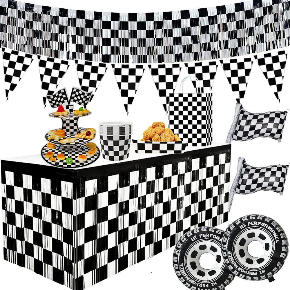 Race Car Checkered Flag Party Supplies – Racing Theme Decor Party Decoration Set Babs
