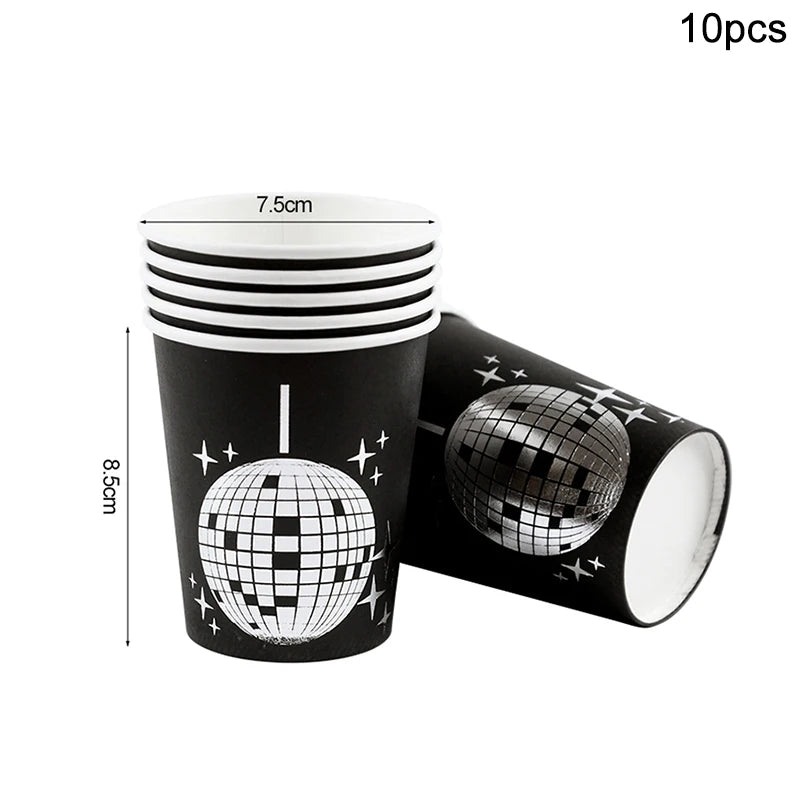 Disco Party Disposable Tableware Set – Silver Ball Plates & Cups Disposable Party Tableware Babs 10pcs paper cup