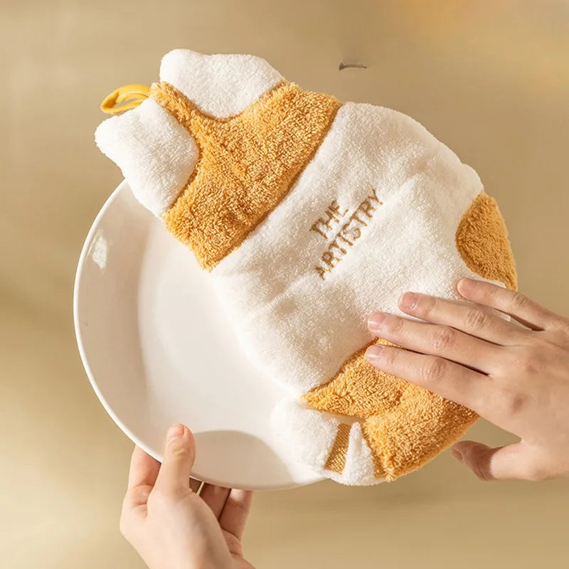 Cat Hand Towels with Hanging Loop – Microfiber Coral Fleece Hand Towel Babs