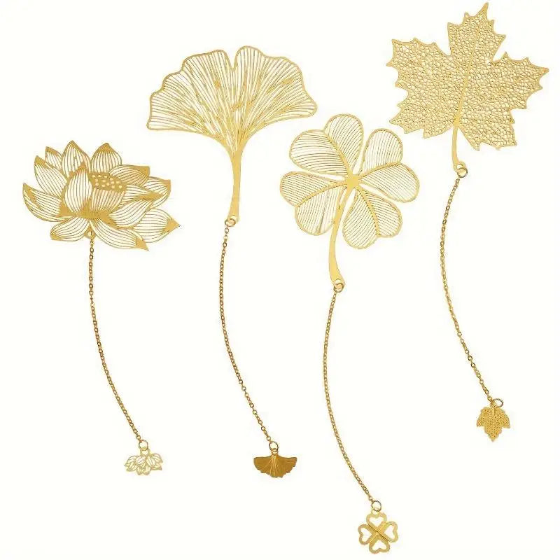 4pcs Golden Hollow Metal Bookmarks with Chains | Gift for Readers Metal Bookmarks Babs 4pcs set