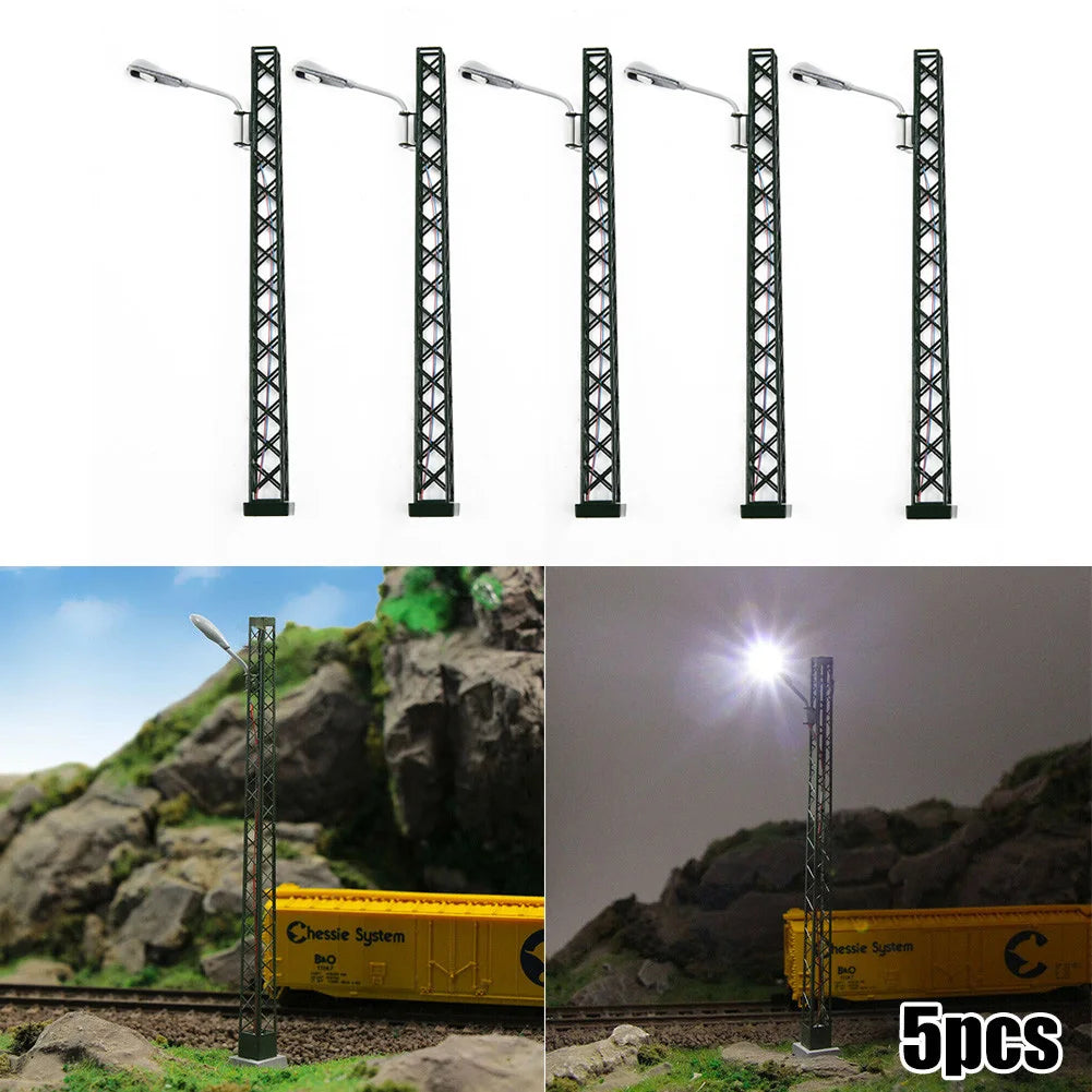 5Pcs HO Scale Lattice Mast LED Street Lights for Model Railway Model Railway Lights Babs