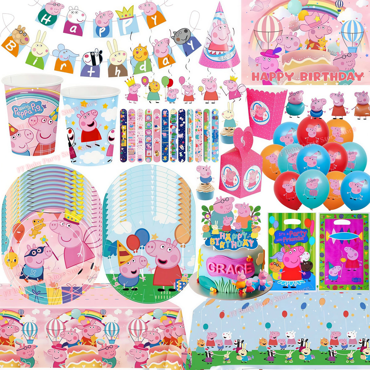 Peppa Pig Birthday Party Decoration Set – Balloons, Plates & Banner Kids Party Decoration Set Babs