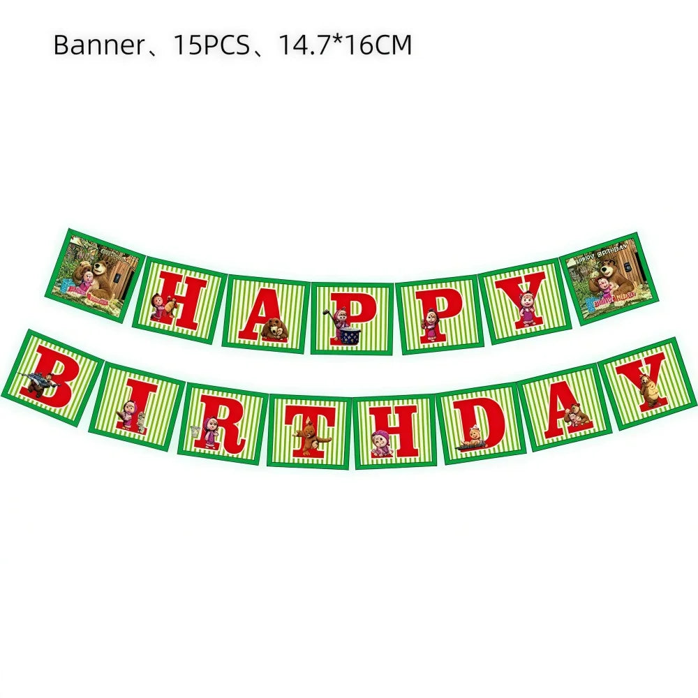 Bear Theme Kids Birthday Party Kit – Plates, Cups & Balloons Party Tableware Kit Babs Banner-1pack others
