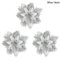 3pcs Glitter Artificial Christmas Flowers Berry Xmas Tree Decor Christmas Tree Ornament Babs Silver
