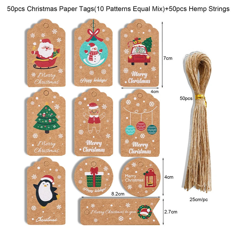48/50Pcs Christmas Kraft Paper Gift Hang Tags – Santa Decor Holiday Gift Tags Babs 50pcs-set8