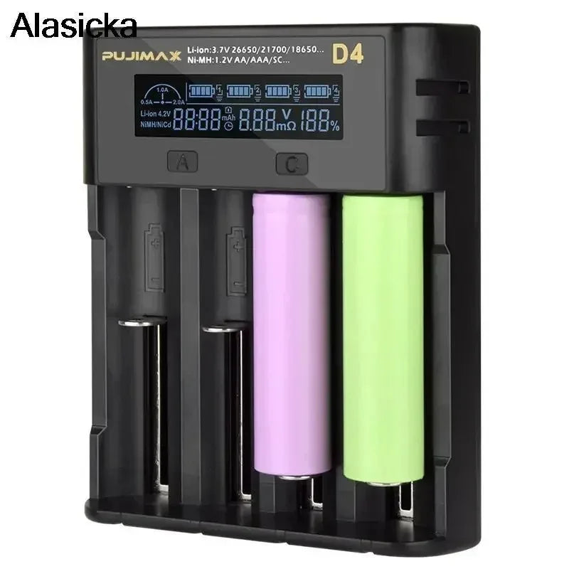 Alasicka 18650 4-Slot LCD Fast Battery Charger | Li-ion & NiMH Battery Charger Babs