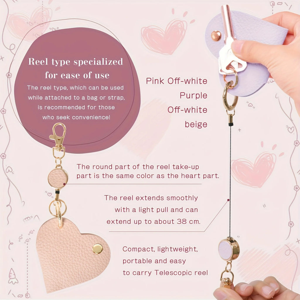 Heart-Shaped Leather Key Bag with Retractable Pull Tab Leather Key Holder Babs