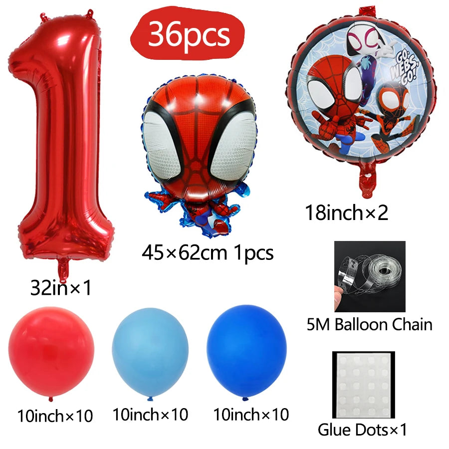 Spidey Giant Superhero Foil Balloons – Birthday Party Décor Foil Party Balloons Babs 36pcs number1