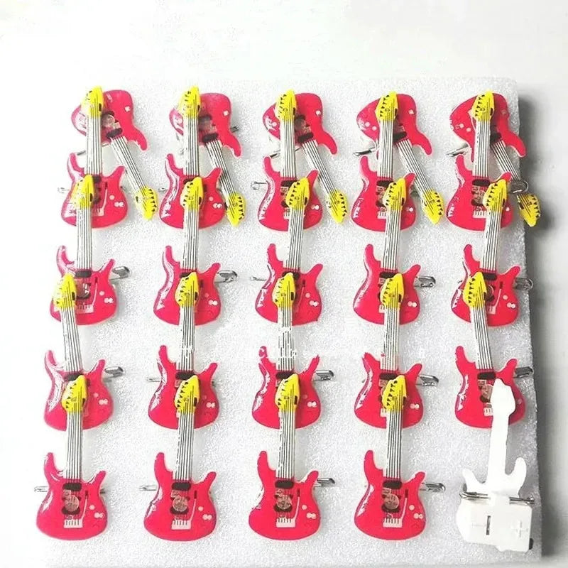 25pcs Flashing LED Guitar Brooch Pins – Party Glow Badges LED Party Brooch Babs