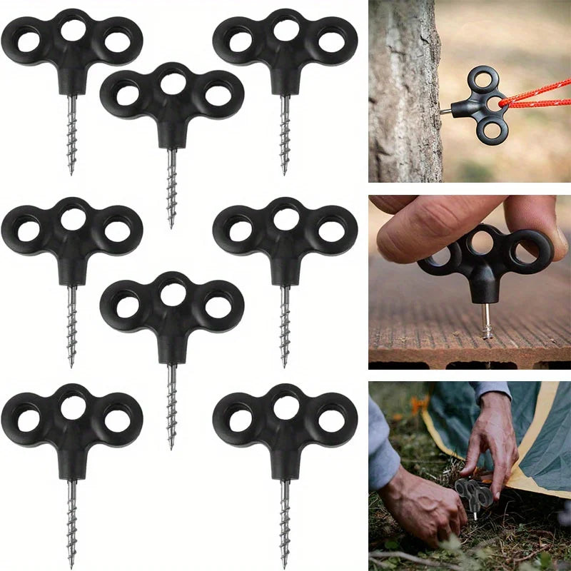 10-Pack Stainless Steel Screw Tent Pegs for Camping & Hiking Tent Pegs Babs Black Without Lumino