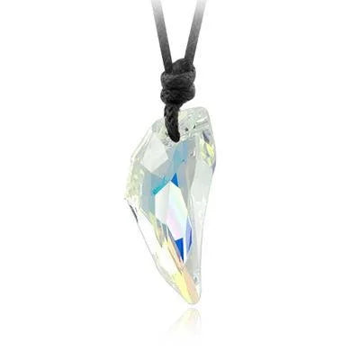 Wolf Tooth Crystal Pendant Leather Rope Necklace – Unisex Pendant Necklace Babs multicolorwhite