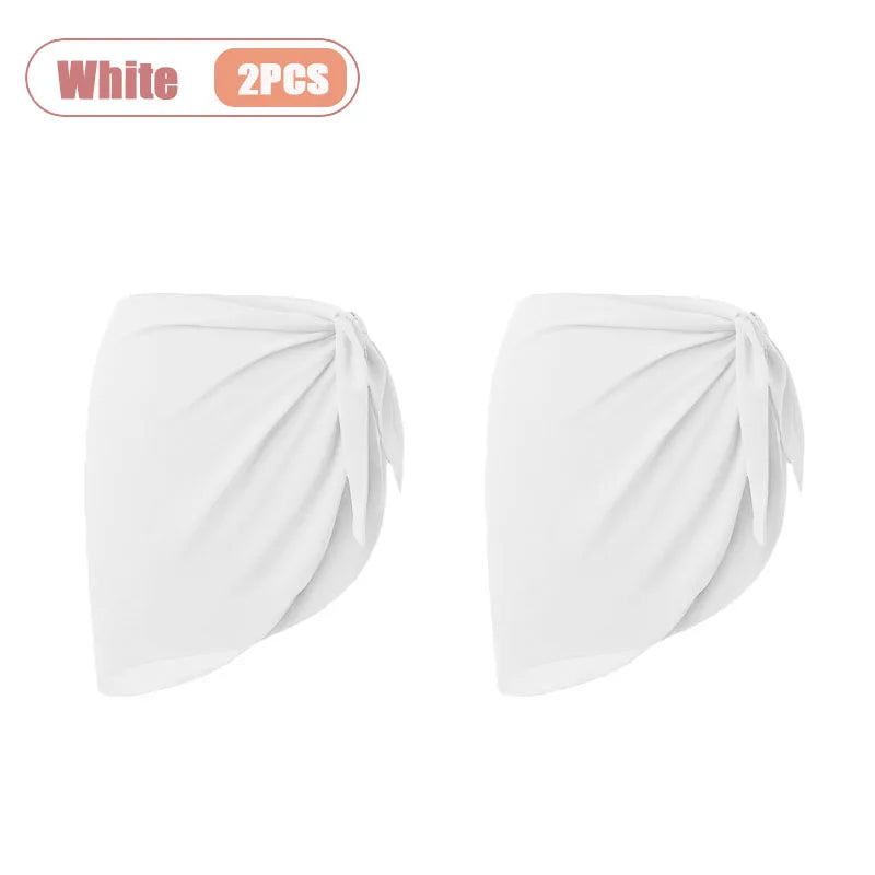 Chiffon Beach Sarong Wrap Skirt – Flowy Bikini Cover-Up Swimwear Cover-Up Babs White-2PCS One Size