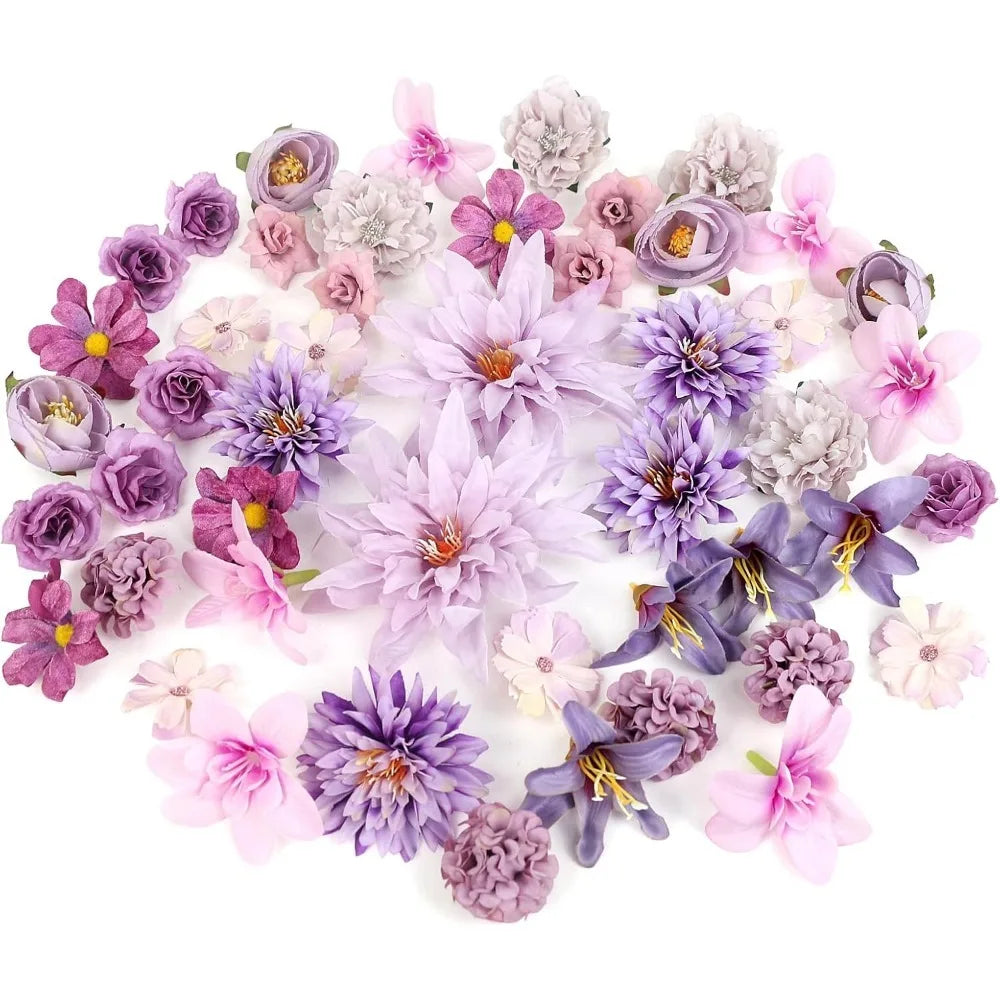 48pcs Purple Silk Artificial Roses for Wedding & Home Decor Artificial Silk Flowers Babs