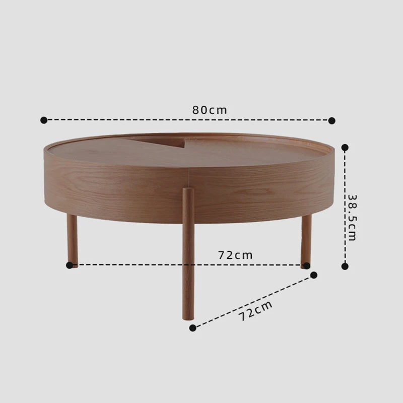 Nordic Solid Wood Round Coffee Table with Storage | Modern Coffee Table Babs Walnut - Large