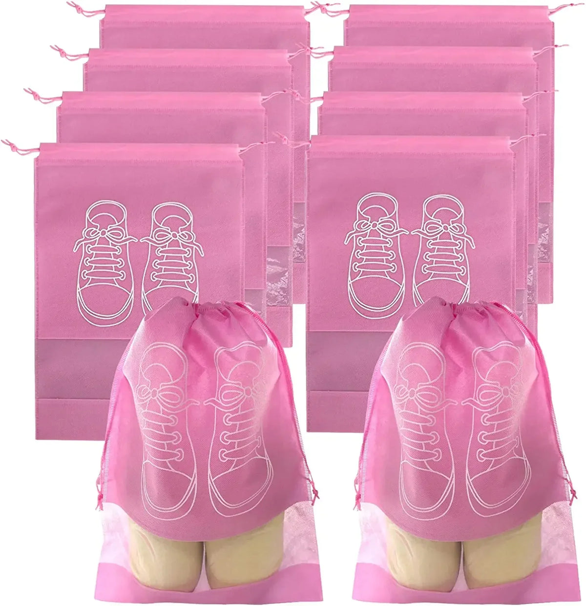 10-Pack Non-Woven Drawstring Shoe Bags for Travel & Storage Shoe Storage Bags Babs Pink10PCS largesize