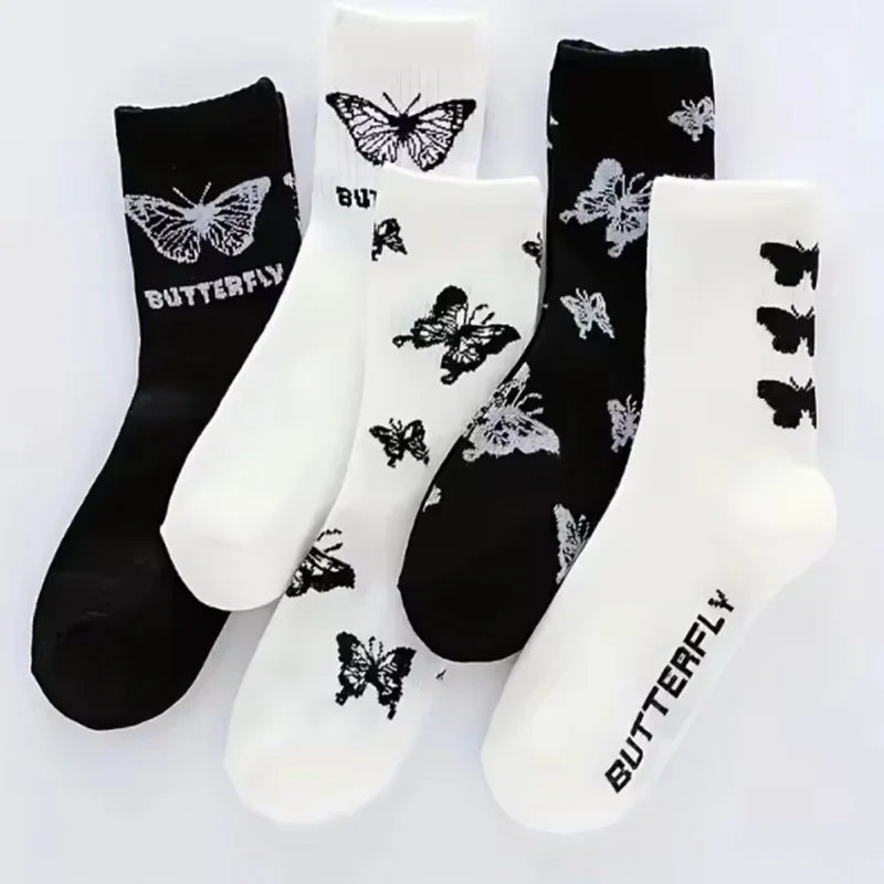 Butterfly Print Mid-Calf Crew Socks Women – Cotton Blend Women's Crew Socks Babs