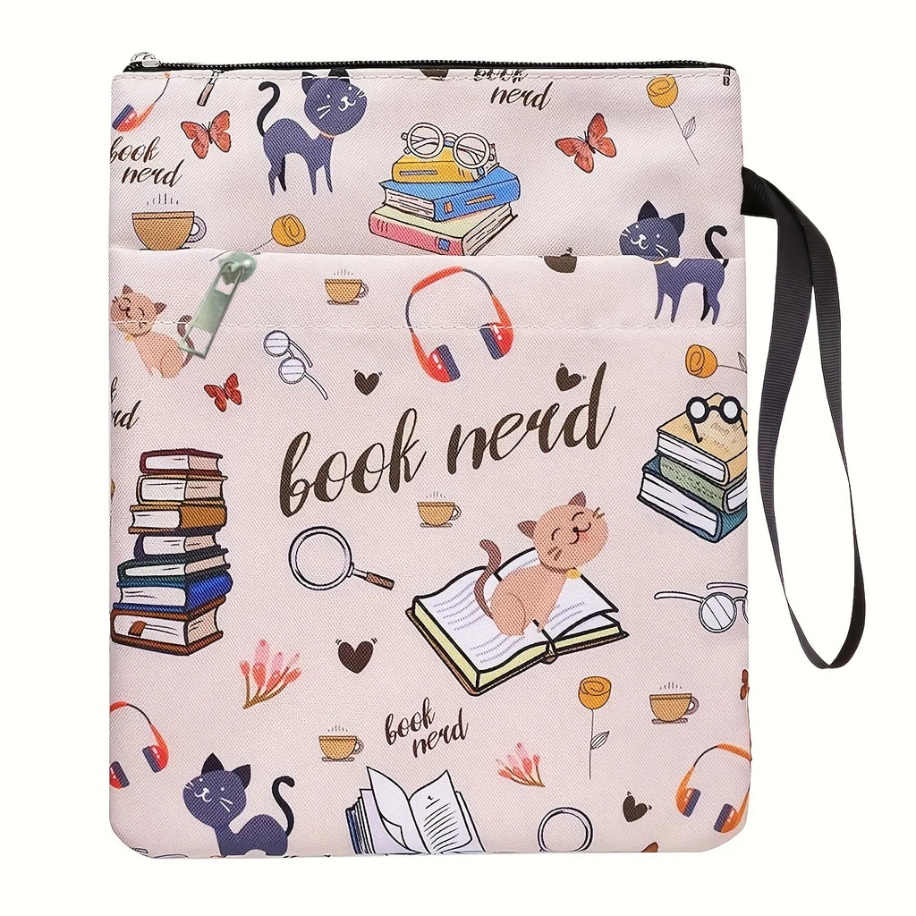 Book Nerd Fabric Book Sleeve with Zipper – Cat & Books Print Fabric Book Sleeve Babs Storage bag