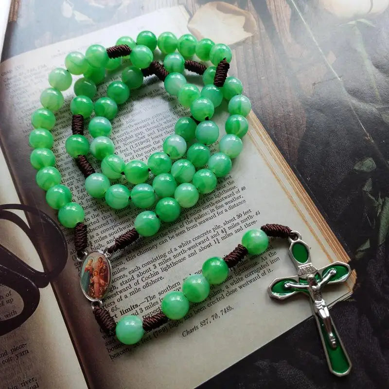 Green 59-Bead Cross Rosary Pendant Necklace – Unisex Rosary Pendant Necklace Babs
