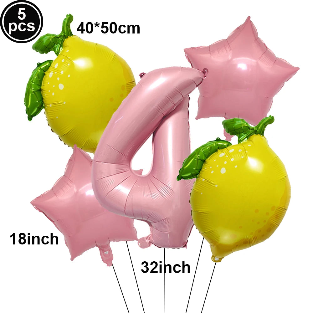 Lemon Foil Balloon Set with 32" Number Balloons – Party Decor Foil Balloon Set Babs Light Yellow as show