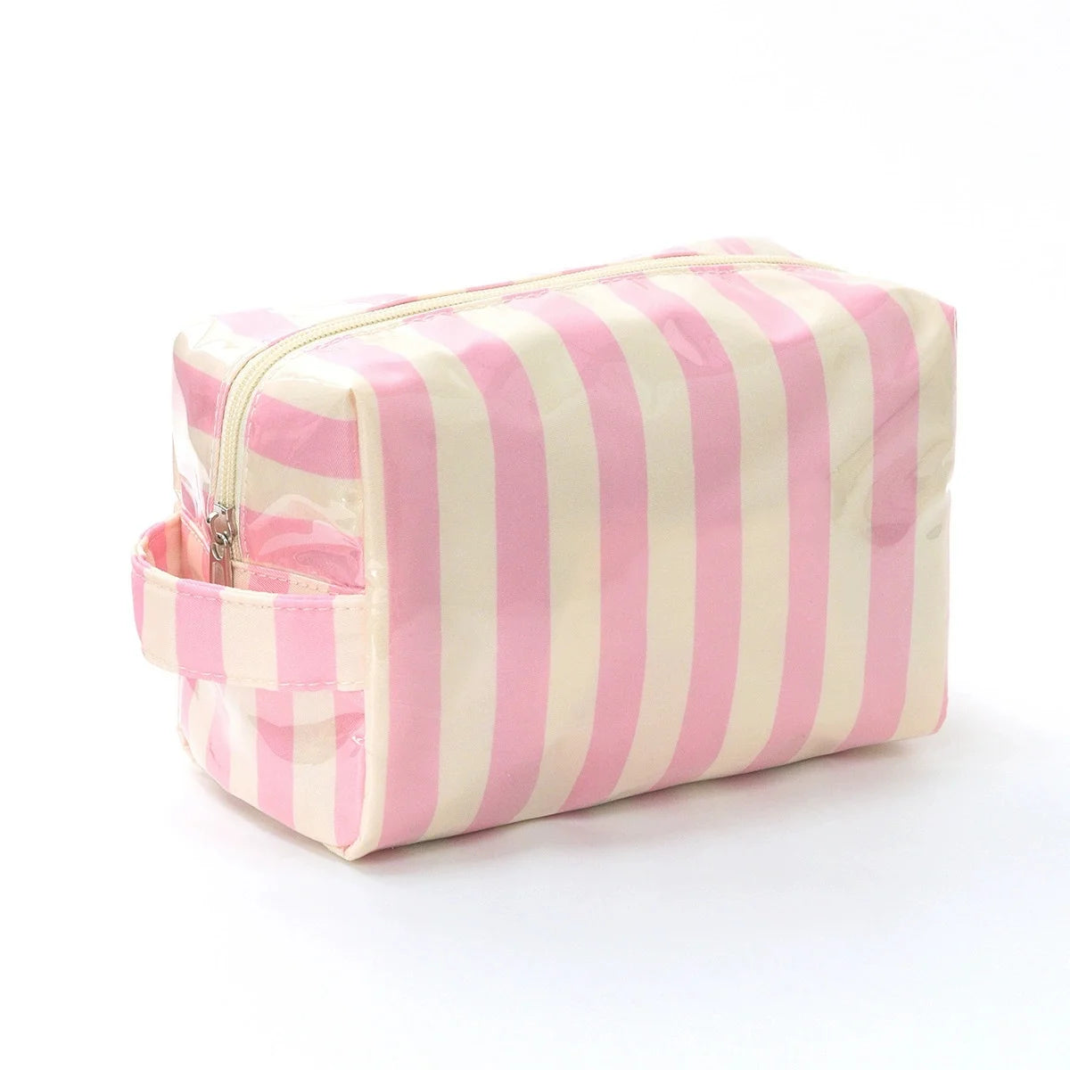 Striped Women's Travel Toiletry & Makeup Organizer Bag Travel Cosmetic Bag Babs Pink-beige