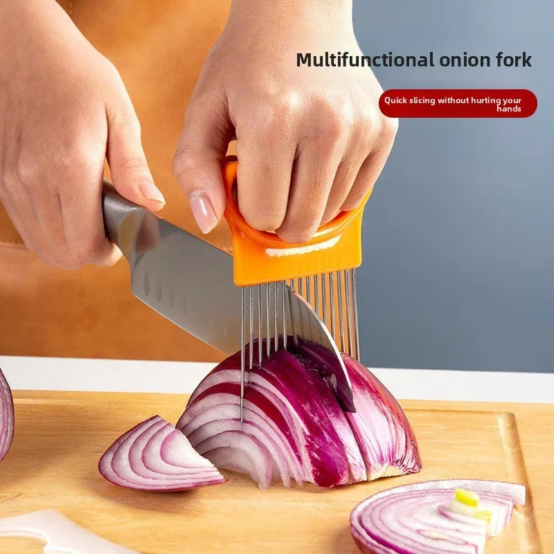 Stainless Steel Onion Holder & Potato Slicer – Kitchen Tool Vegetable Slicer Tool Babs