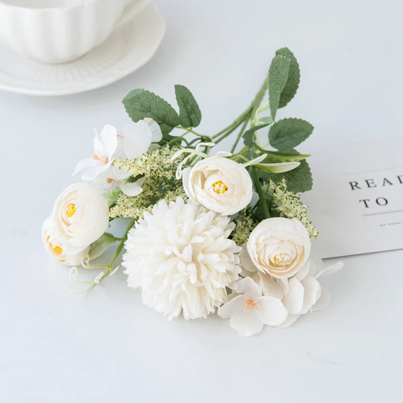 Silk Hydrangea Rose Artificial Flowers – Wedding & Home Décor Artificial Silk Flowers Babs WHITE 1 pc