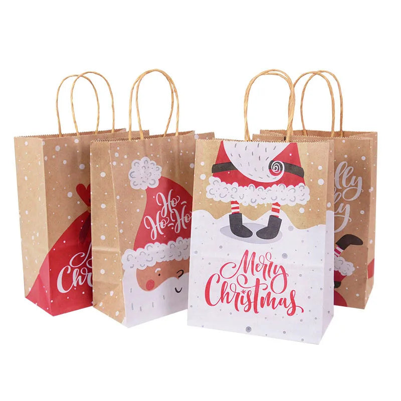5-Pack Kraft Paper Christmas Gift Bags – Candy & Party Packaging Holiday Gift Bags Babs