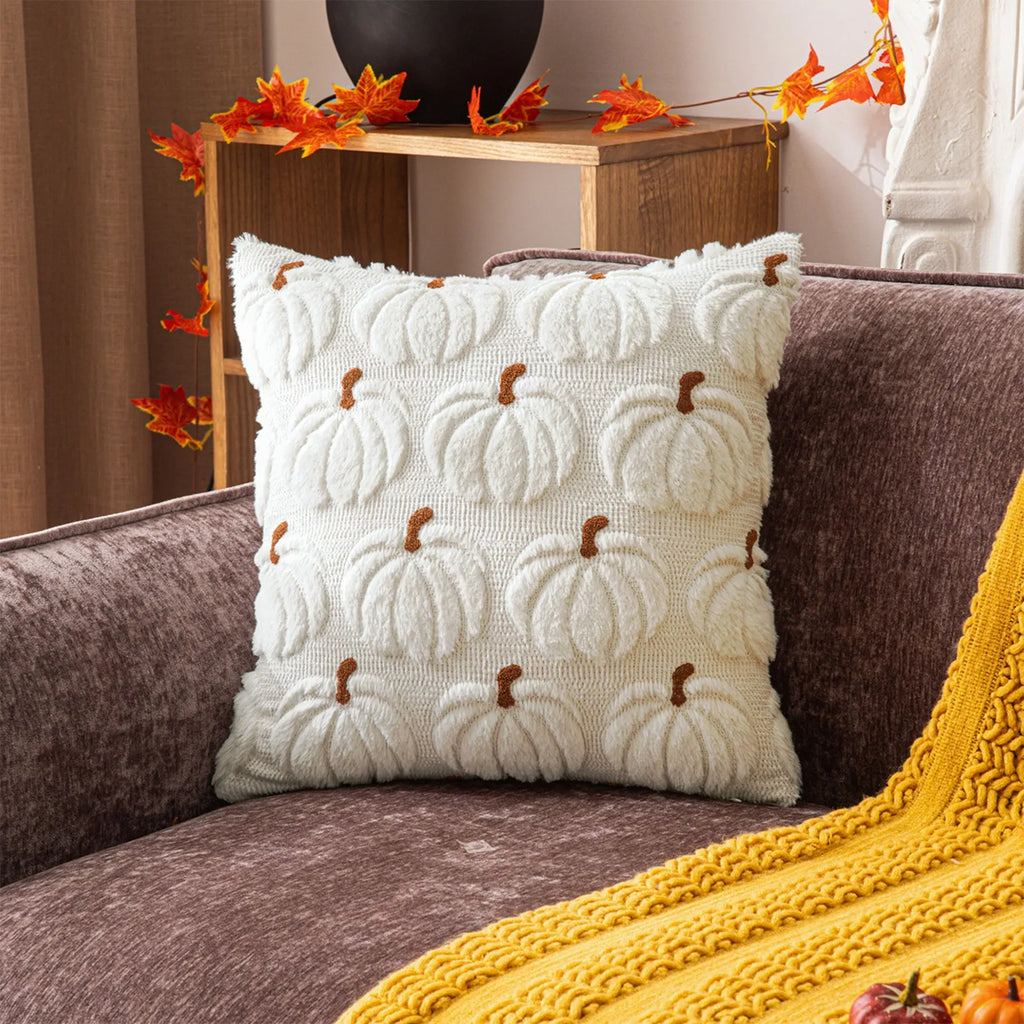 Pumpkin Halloween Embroidered Throw Pillow Cover | Plush Cushion Throw Pillow Cover Babs