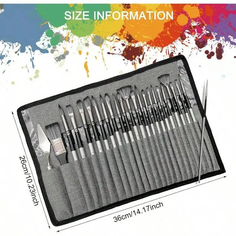 24-Piece Paint Brush Set – Acrylic, Oil & Watercolor Art Paint Brush Set Babs