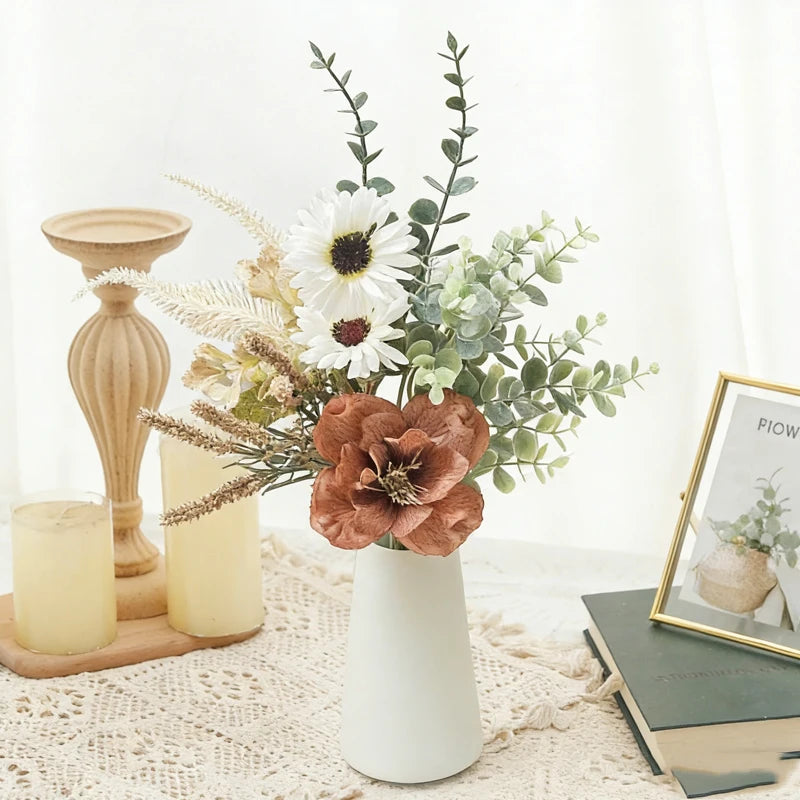 Artificial Silk Peony Poppy Daisy Eucalyptus Bouquet – Home Décor Artificial Flower Bouquet Babs