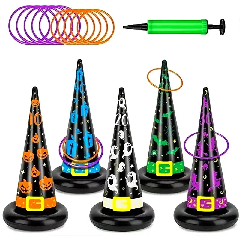 Halloween Inflatable Witch Hat Ring Toss Game – 5 Hats & 20 Rings Party Ring Toss Game Babs 5Hats 20Rings