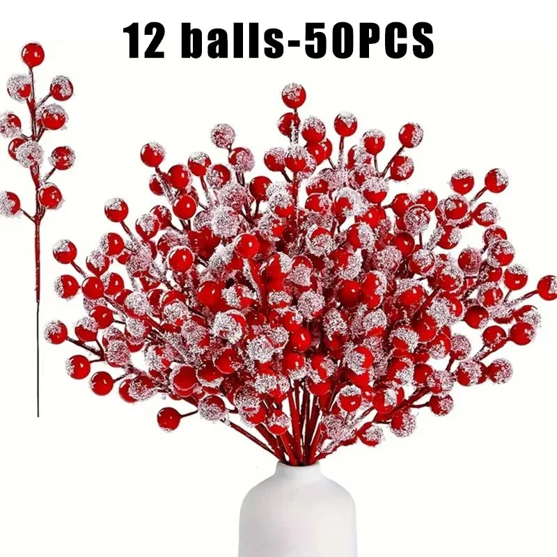 Artificial Holly Berry Picks & Snow Spray Stems | Christmas Decor Christmas Berry Picks Babs 12Balls 50PCS