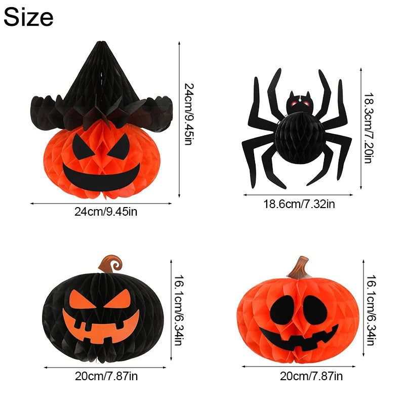 Halloween Honeycomb Ball Decorations – Spider & Pumpkin Lanterns Halloween Paper Decoration Babs