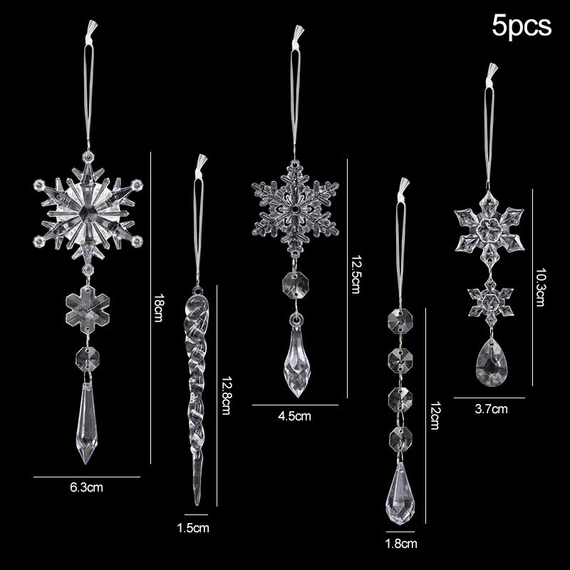 Acrylic Snowflake Christmas Ornaments – 5/10Pcs Ice Pendants Christmas Tree Ornaments Babs 5pcs