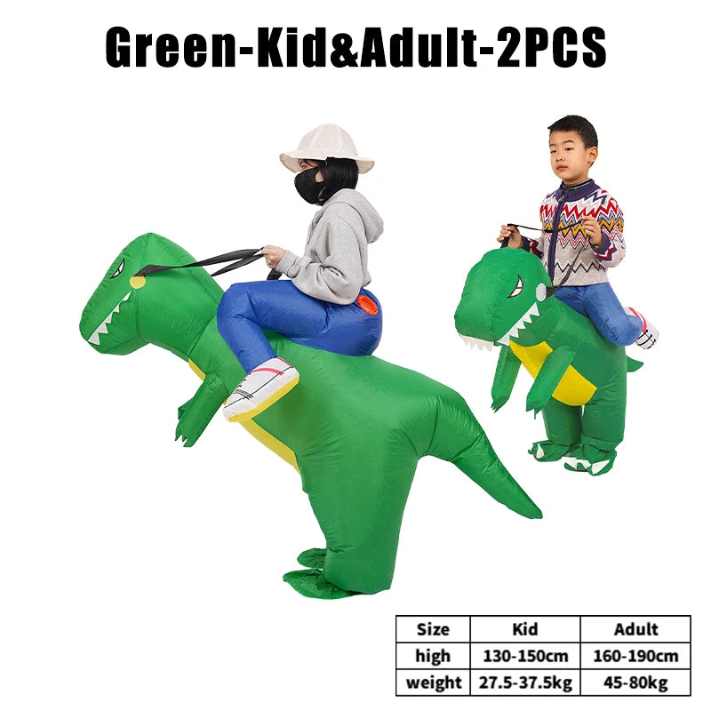 Inflatable T-Rex Dinosaur Costume for Kids & Adults | Halloween Inflatable Costume Babs Green 2PCS