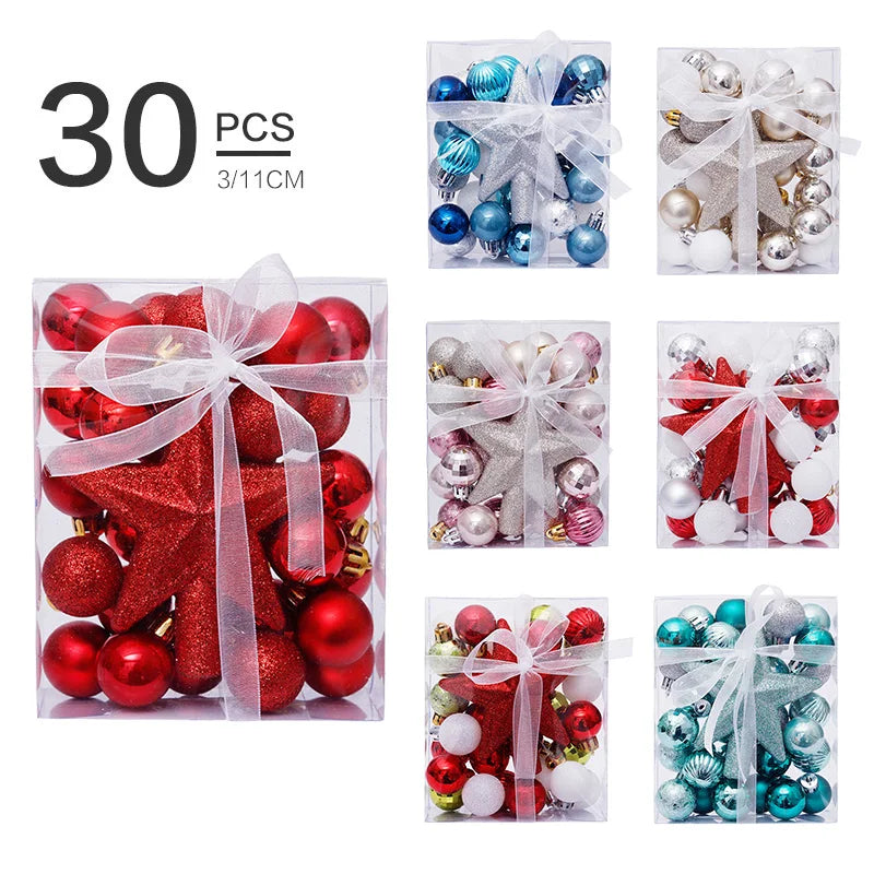 30-Piece Christmas Bauble Ball Set – Tree Ornaments & Star Topper Christmas Tree Ornaments Babs