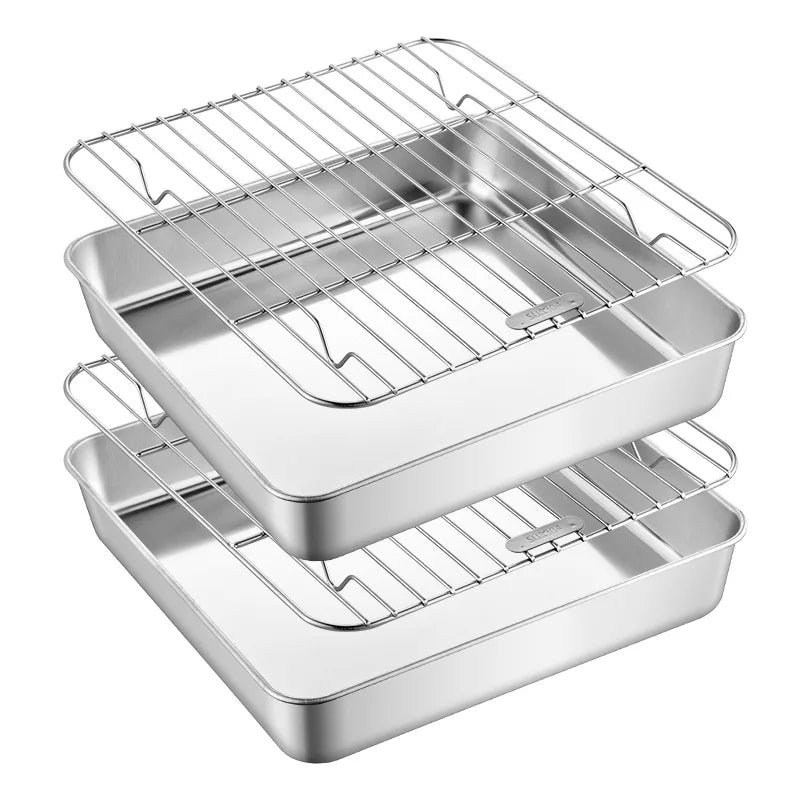 Square Stainless Steel Baking Tray with Grid Rack | Nonstick Baking Tray & Rack Babs