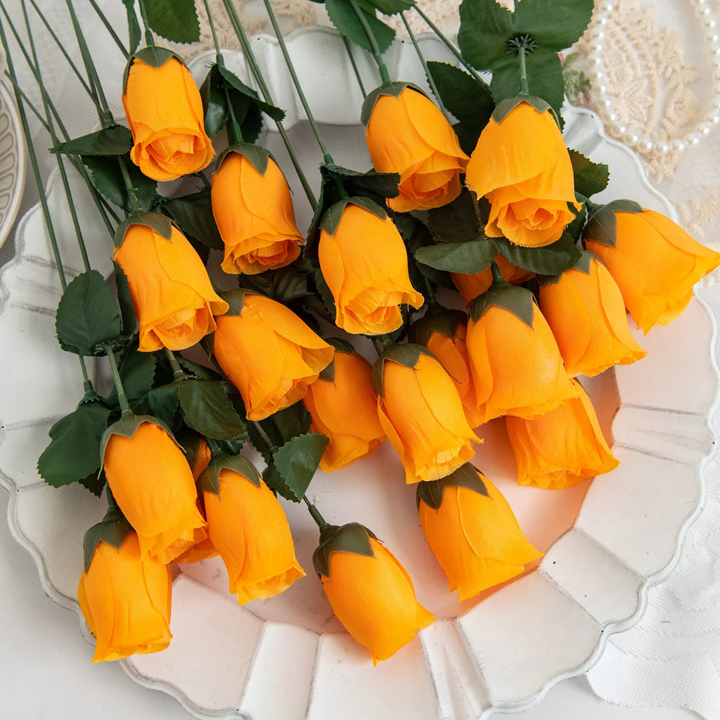 10Pcs Silk Red Rose Bouquet – Artificial Flowers for Home & Wedding Artificial Flower Bouquet Babs Orange